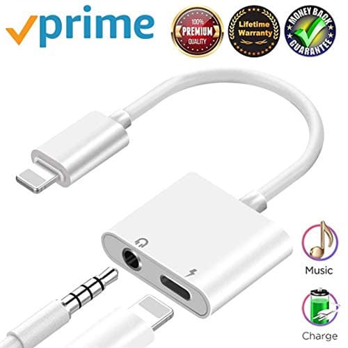 3.5mm Headphone Adapter for iPhone Xs AUX Audio Jack Charge Adapter Car Charger [Audio+Charge+Volume Control ] Dual Earphone Cable Converter Compatible for iPhone X /11/ 7 Plus /8/8P Support All iOS