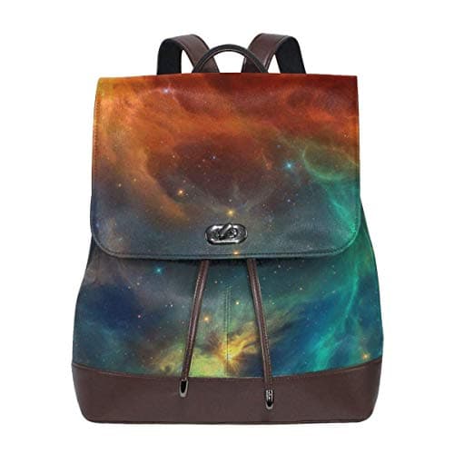 Flyup Starry Sky Galaxy Women's Leather Backpack,Unique Design With Elegant Appearance
