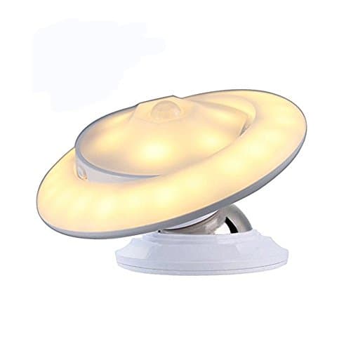 Motion Sensor Night Light, Geman UFO Flexible Step Portable for Kids Magnetic Closet Light 360°Rotating Wall Lamp light USB (Warm)