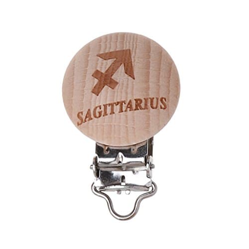 Shoresu 12 Twelve Constellations Pacifier Clip Zodiac Beech Wood Dummy Clips for Baby Sagittarius