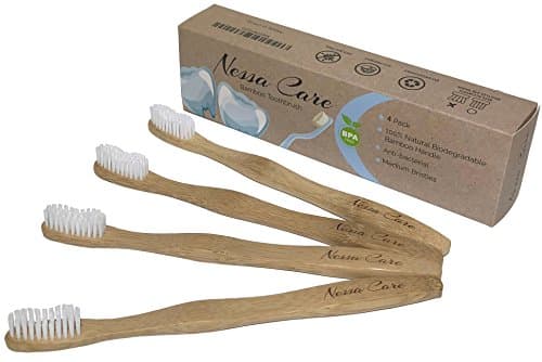 Natural Bamboo Toothbrush Adults Medium Bristles Multi-pack of 4. Perfect for Health Brushing and White Smiling, Eco and Environmentally Safe 100% Biodegradable