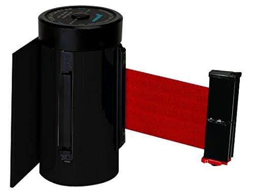 Visiontron WM700-auto-10SB-RD Retracta-Belt 10' Wall Mount Automatic Retracting Unit w/Standard Fixed/Removable Wall Plate - Black with Red Belt, Standard Belt End