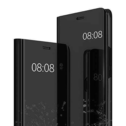 Beryerbi Case Comaptible with LG V30,Mirror Clear View Stand Function Plating PC PU Leather Ultra Thin Slim Full Body Protection Flip Cover (LGV30, black)