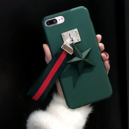 Yaojiaju Case for IPhone 7 Plus, PU Leather Star Pandent Protective Back Cover Case with Cloth Lanyard ,Case for Iphone 7p ( Color : Army green )