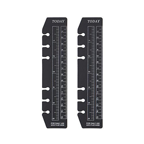 DDAYUP 2Pcs Black Plastic Page Marker Pouch Page Finder Measuring Today Ruler for A5 Size 6-Hole Binder Notebook