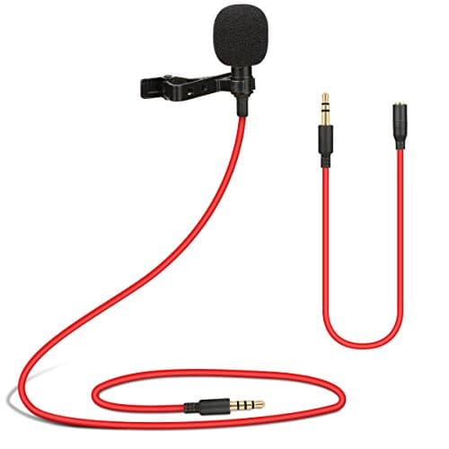 Lavalier Microphone, Lapel Clip-on Omnidirectional Condenser Microphone for iPhone iPad Android Windows Smartphones PC DSLR Camcorder for Recording