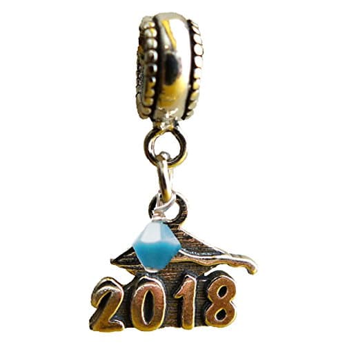 Graduation Cap 2018 December Turquoise Birthstone Sterling Silver Dangle Charm Bead