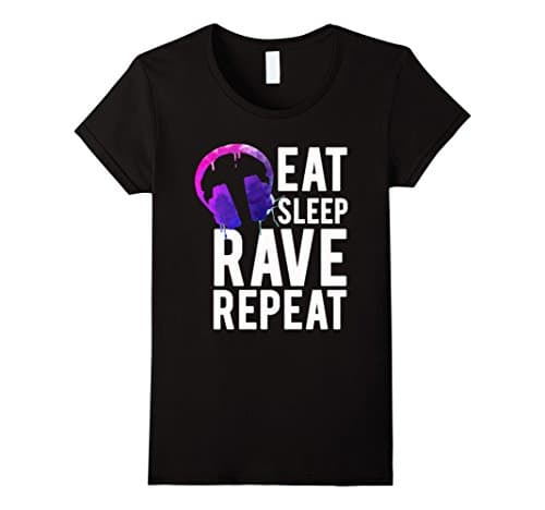 Women's Eat Sleep Rave Repeat T-Shirt Medium Black