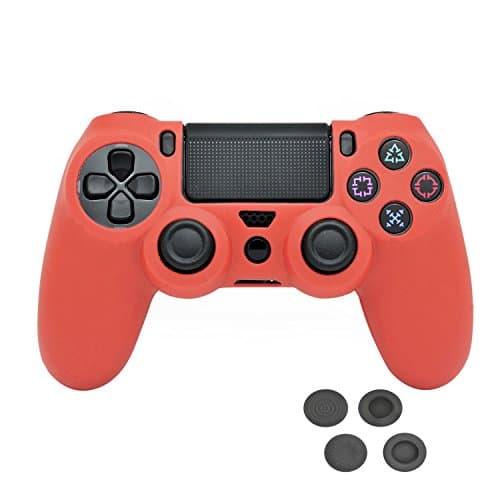 PlayStation 4 Controller Case,VRunow Silicone Protection Case Skin for SONY PS4 DualShock Controllers with Thumb Grip.(Case X 1 + Thumb Grip X 4). (Red)