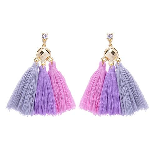 Tengkou Short Tassel Drop/ Dangle Earrings with Acrylic Crystal 3 Colors (Pink)