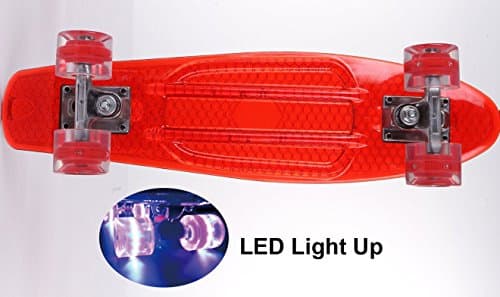 Voyage 22" Plastic Cruiser Graphic Complete Skateboard for Beginners, High Strength Flexible Colorful Deck, Colored Aluminum Alloy Truck, Ultra Smooth Bearing, PU Wheel (Red Transparent)