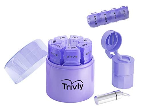 Weekly Pill Organizer, 7day Pill Box For Travel, Time, Space Saving, Daily Medicine Reminder, 7-Day Supplement Container, Holds Up To 16 Pills Per Day, Large Pill Case, Plus Cutter And Keychain Holder