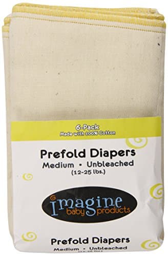 Imagine Baby Products Smart Fit Prefold Diapers, Unbleached, Medium, 6 Count