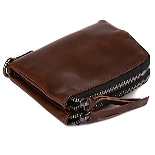 Women's Small Genuine Leather Bifold Wallet with Zipper Pockets Compact Cards Holder Wallet