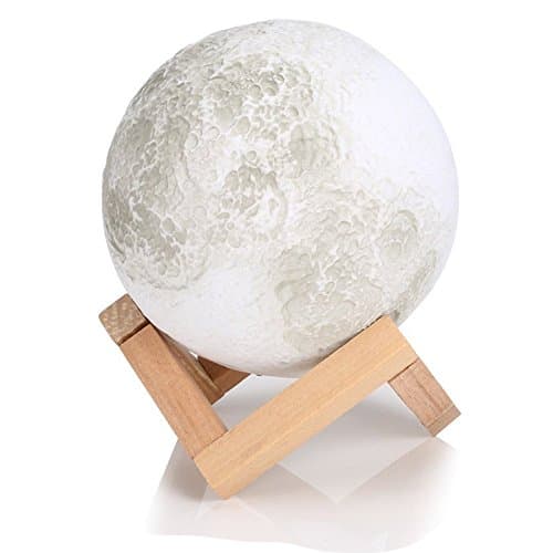 3D Moon Lamp, Linghome LED Enchanting Lunar Night Light 5.12 Inch ,With Wooden Dock, Warm and Cool 3 Colors Dimmable Brightness Adjustment, Best Home Decorative Light and Romantic (Not 3D Print )