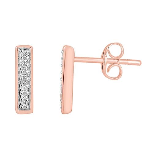0.05 cttw Round Real Diamond 10k Gold Vertical line Bar Womens Stud Earrings (rose-gold)