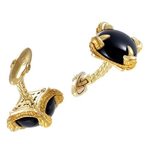 Magerit Gothic 18K Yellow Gold Round Onyx Cufflinks