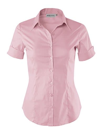 Short Sleeve Stretchy Button Down Collar Office Formal Casual Shirt Blouse for Women Fit (XS-3XL)