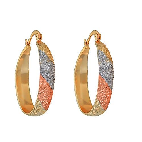 14k Yellow Gold Filled Thicker Loop 3 Tri Color Earring with Crinkle Design