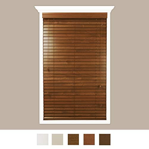 Luxr Blinds Custom-Made Real Wood Horizontal Window Blinds with Easy Inside Mount - 67" x 84" - 2" Wooden Slats - Premium Quality Basswood - Red Oak