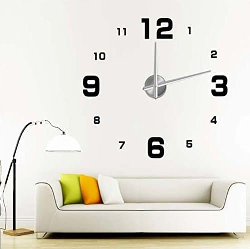 Elikeable Modern 3D Frameless Large 3D DIY Wall Clock Watches Hours DIY Decorations Home for Living Room Bedroom (Black-2)