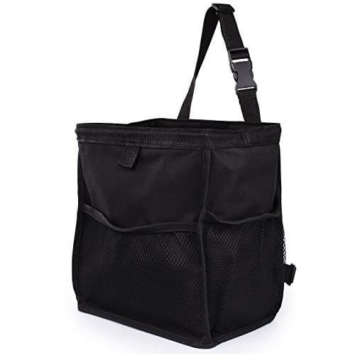 Homaker Waterproof Car Trash Bin Leakproof Hanging Car Garbage Bag with Spring Frame Closure and Side Pocket Multipurpose Drink Cooler Car Organizer Black