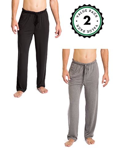Mens Lounge Pants with Pockets, Soft Knit Pants for Men - 2 Pack (Small, Black / Heather Grey)