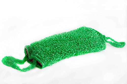 Scrub Sponge for Body "Two in one" - Massage Effect and Exfoliating Dead Skin in Shower and Bath - True Hard Bast Wisp with hand for Back Scrub (Green)