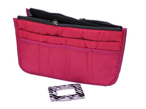 PCs Purse Handbag Insert Organizer with LED Wallet Magnifier - Pink with Zebra Magnifier