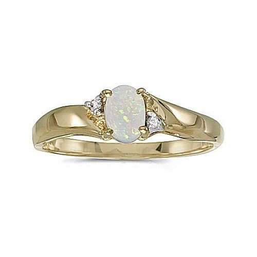 14kt Yellow Gold Oval Opal and Diamond Ring