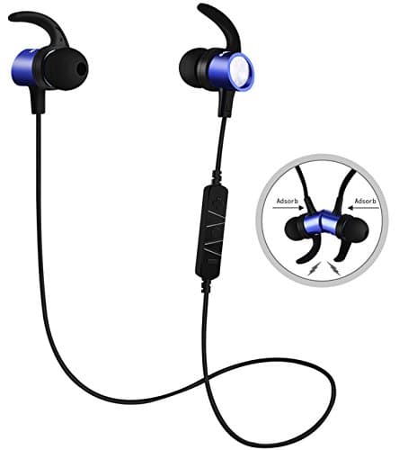 Bluetooth Headphones, Sowak w/ Mic Wireless Earbuds 6 Hours 4.1 cVc 6.0 Magnetic Lightweight and Fast Pairing Noise Cancelling Snug Silicon Sport In-Ear Earphones(Blue)