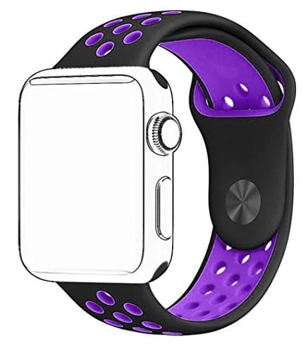 SeKon 42mm Soft Silicone Replacement Band for Apple Watch Series 2, Series 1, Sport, Edition (42mm M/L Black/Purple)