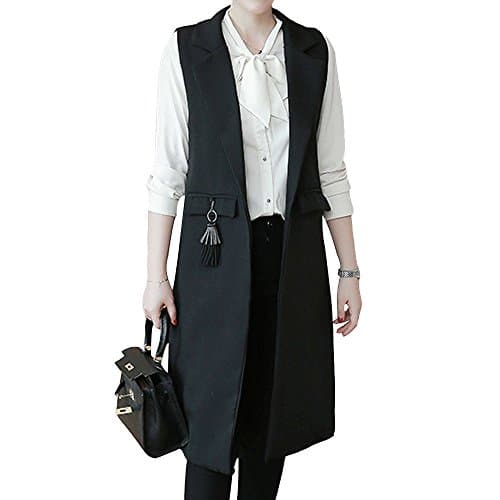 LINGMIN Women's Open Longline Sleeveless Blazer Solid Jacket Vest Waistcoat with Pockets