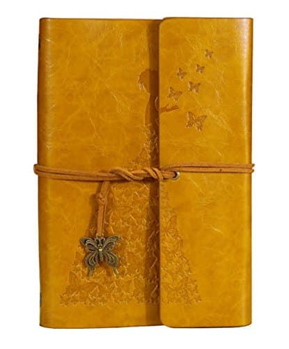 NectaRoy Retro Vintage PU Leather Cover Notebook Writing Journal Diary, Butterfly Princess Pattern Vintage Spiral Blank String Daily Notepad Travel, Size 185x125mm