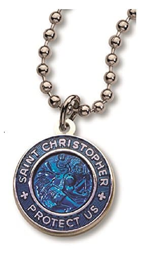 18 Inch Electric Blue St. Christopher Necklace Two Pack/Silver Plated