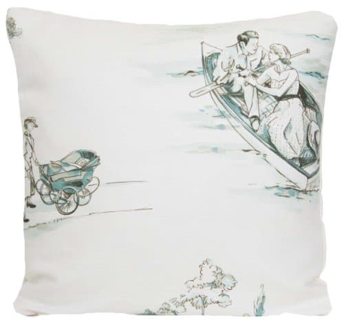Lovers In a Boat Decorative Pillow Throw Case Cream Linen Cushion Cover Nina Campbell Fabric Promenade Duck Egg