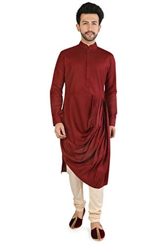 Thaath Men's Designer Maroon Cowl Kurta Set