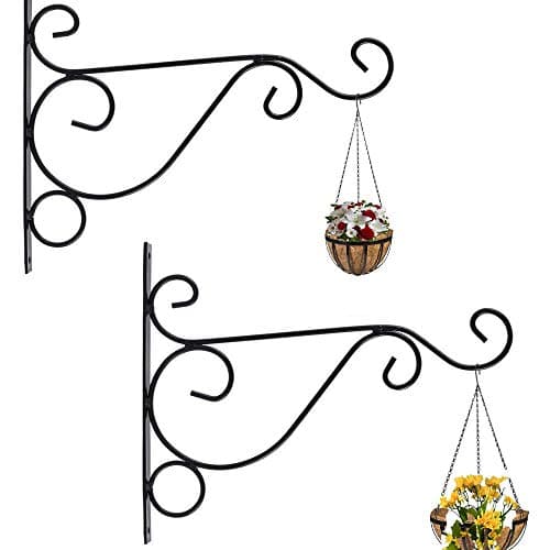 Nutech Impex Wall Brackets Hook for Hanging Plants Wrought Iron Flower Pot Hook Flower Stand for Bird Feeders Lantern Lawn Light Flower Pots (Set of 2)(Black)