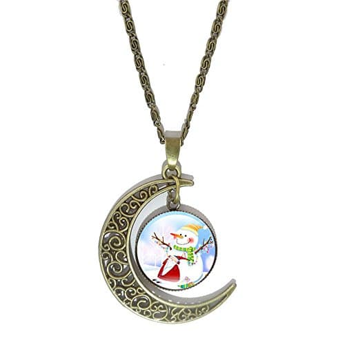 Pop Wild Christmas Time Gem Snowman Ancient Bronze Moon Pendant Necklaces
