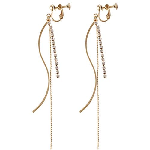 Screw Back Clip on Earring Clip for non Pierced Crystal Long Tassel Dangle Gold Plated for Women