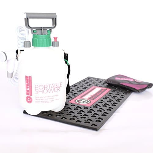 The Bundle | Pressurized Rinse Off Portable Shower, Outdoor Changing Mat, &amp; XL Microfiber Towel - Ship by Priority Mail/or UPS | Keep Your Car Clean After Off-Road, Beach, Hunting, Fishing, or Running