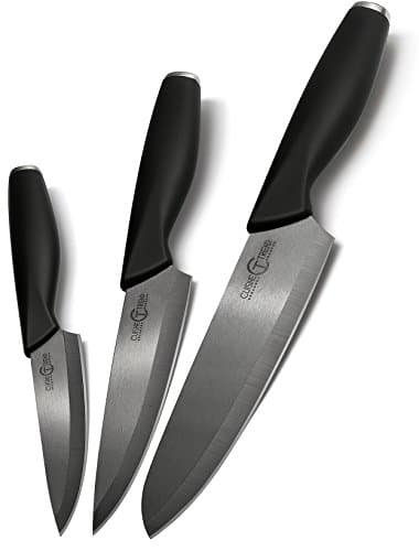 Cuisine Trend Premium Ceramic Kitchen Knife Set with Sheaths | 6” Chef Knife, 5” Utility Knife &amp; 4” Paring Knife – FDA certified, Ergonomic Handle, Ultra-Sharp Zirconium Ceramic Blade