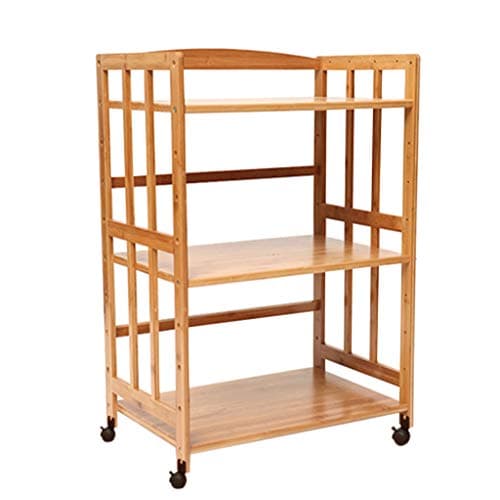 Kitchen Serving Trolley Rack Oven Microwave Oven Rack Floor with Wheels 3-Tier Mobile Solid Wood Storage Shelf,Wine Cart, Tea Cart