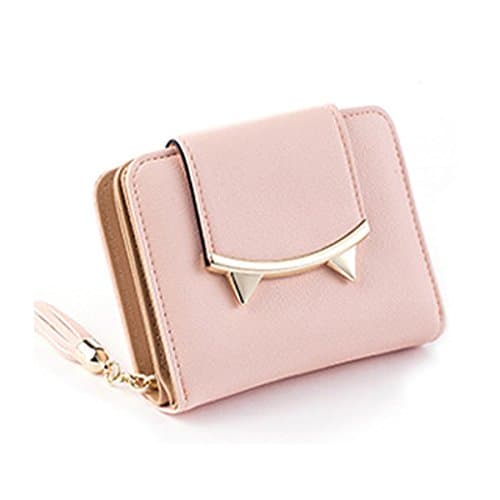 Womens Small Wallets Cute Cat purse Small Compact Bi-fold Mini Coin Purse PU leather Pocket Wallet Credit Card Holder Case with ID Card Window Slim Wallet Pink