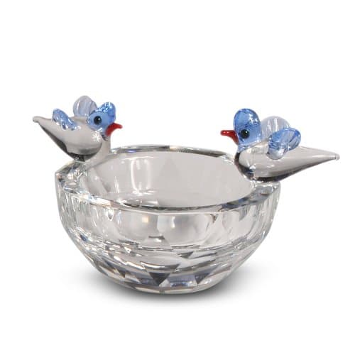 Crystal Birdbath with Blue Bird Couple