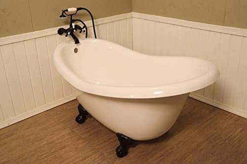 Ahqua - (Blem E) Whitney 60" Slipper Bathtub with Aged Bronze Clawfoot and Wall Mount Faucet, Supply Lines, and Drain