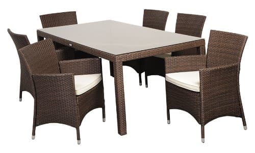 Atlantic 7-Piece Grand New Liberty Deluxe Rectangular Wicker Dining Set, Brown with Off-White Cushions