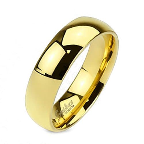 Solid Titanium 6 MM Unisex 14 KT Yellow Gold Plated Fashion Ring Wedding Band (9)