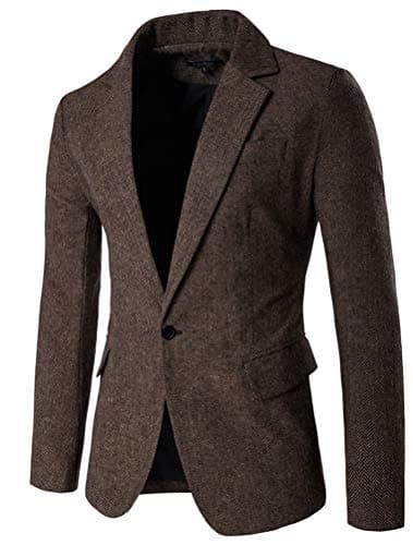Men Suit Blazer Jacket Casual Slim Fit One Button Prom Tuxedo Coat Outwear Coffee