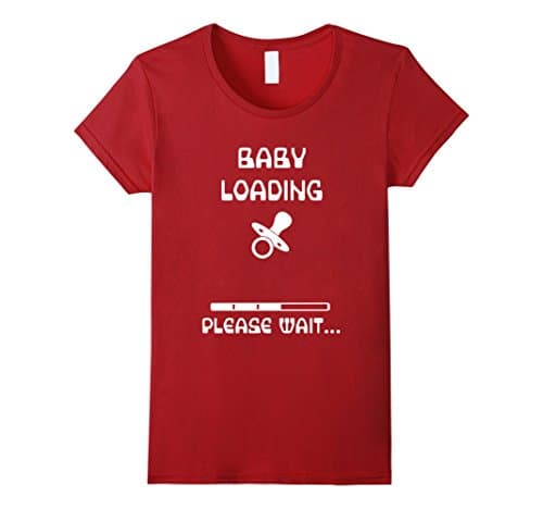 Women's BABY LOADING PLEASE WAIT Announcement Fun Pregnancy Mom Tee Large Cranberry